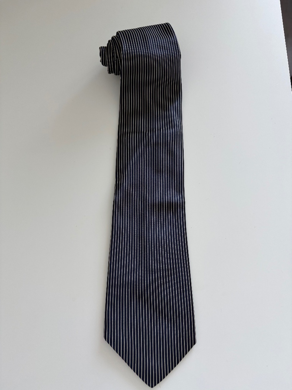 Holt Renfrew Black White Pinstripe Silk Tie Made in Italy 4" Width Classic